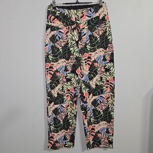 B#60 Slender Shapes Tropical Leaf Print Leggings Pants Size S High Waist